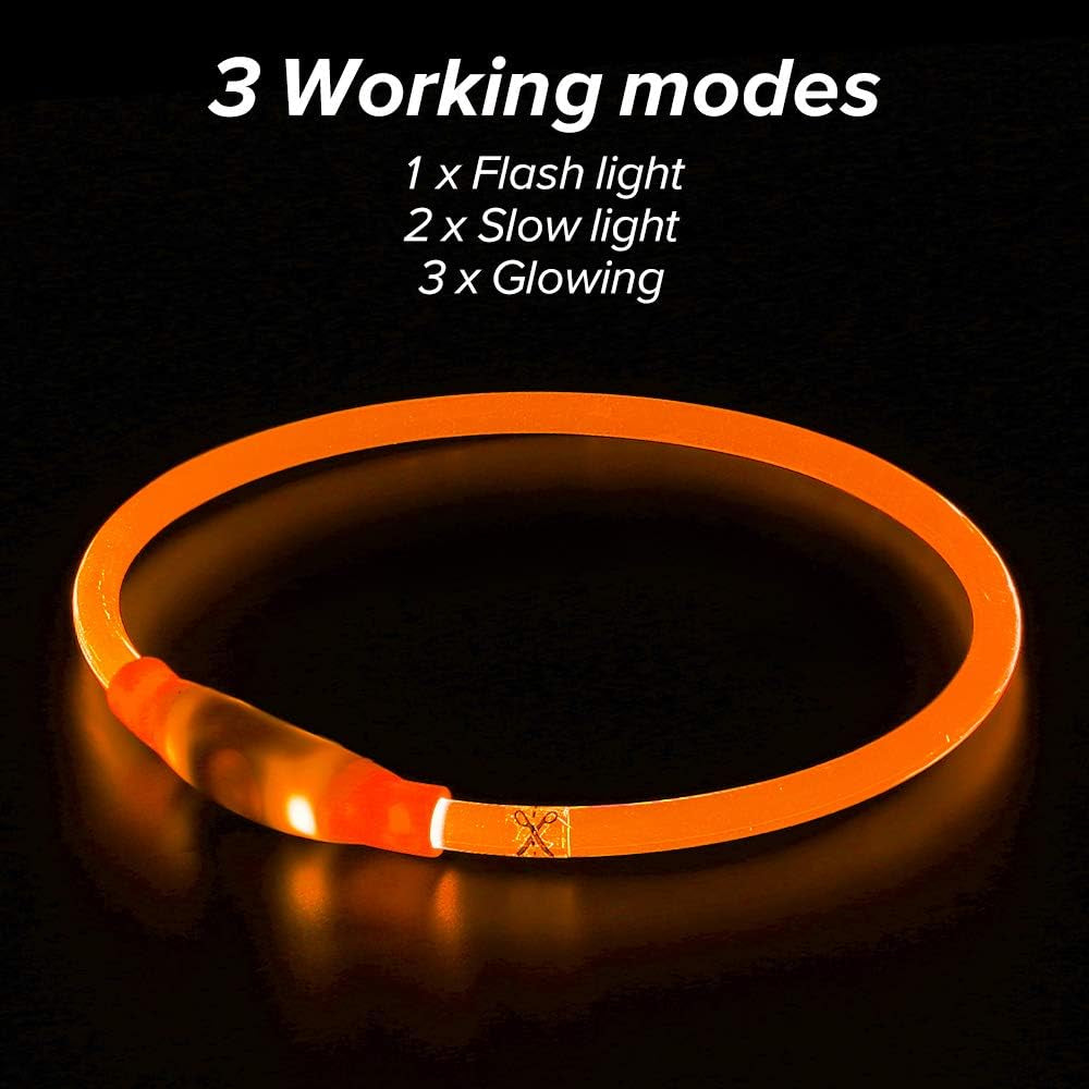 LED Dog Collar — USB Rechargeable Light-Up Safety Collar, Cut-to-Fit