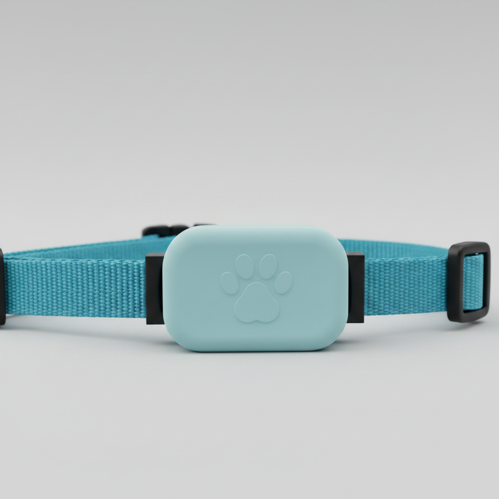 Pet collar tracker with blue strap 